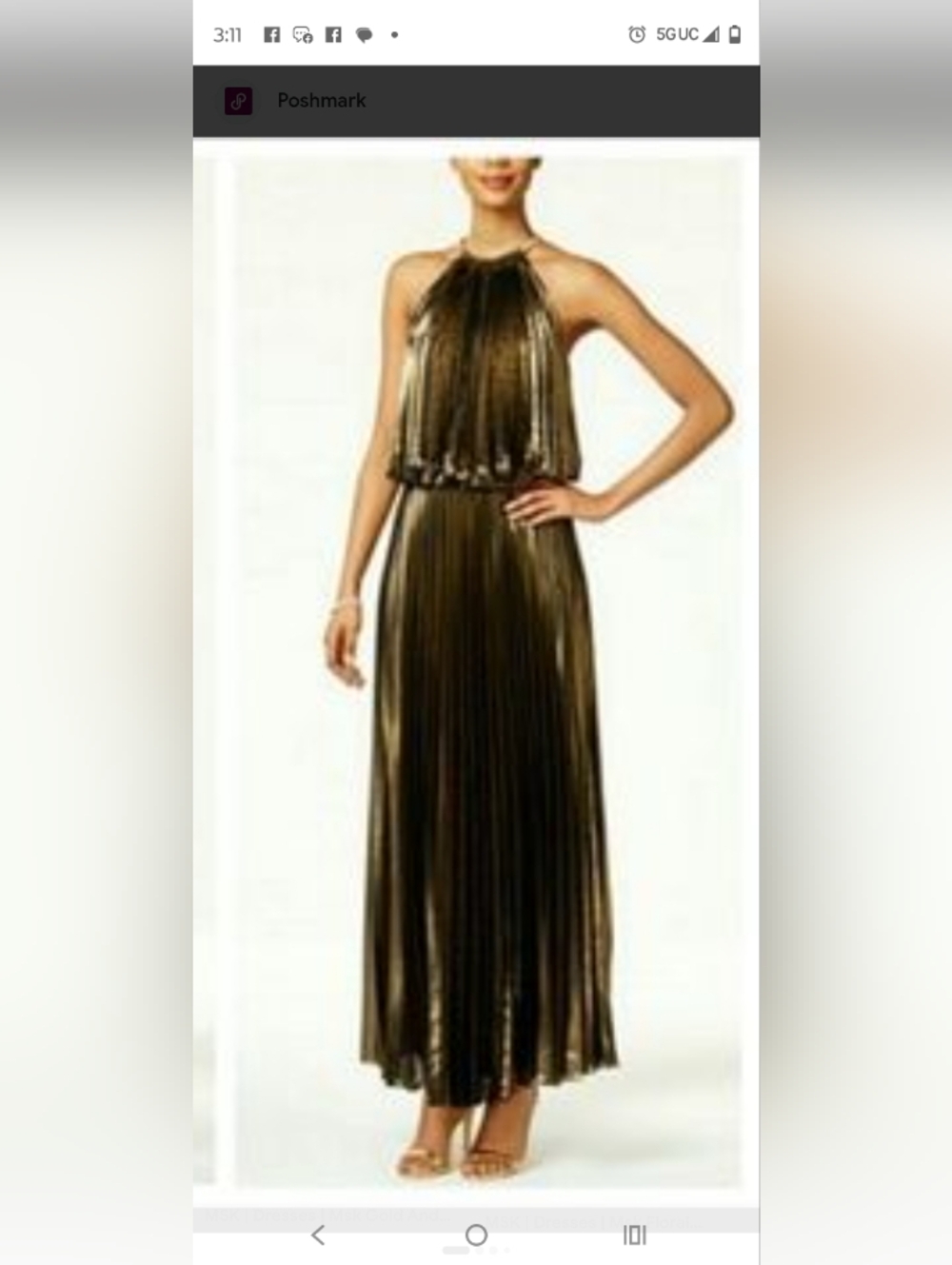 MSK Metallic Gold Halter Pleated Maxi Dress